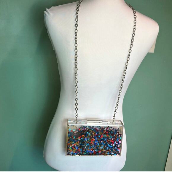 Acrylic Confetti Glitter Hard Clutch Purse Handbag chain strap clear rainbow y2k - Picture 10 of 14